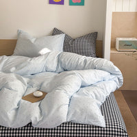 HKM-774675 Washed Cotton Contrast Color Bed Set - Four-Piece Simple Style Bedding for Various Bed Sizes
