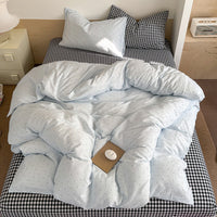 HKM-774675 Washed Cotton Contrast Color Bed Set - Four-Piece Simple Style Bedding for Various Bed Sizes