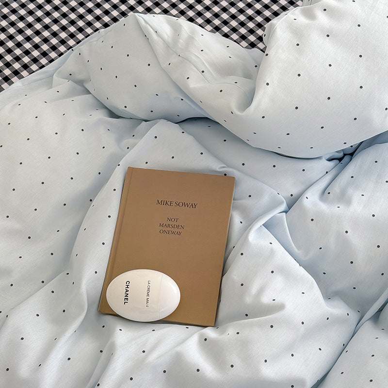 KTX-774675 Washed Cotton Contrast Color Bed Set - Four-Piece Simple Style Bedding for Various Bed Sizes