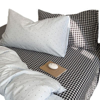 HKM-774675 Washed Cotton Contrast Color Bed Set - Four-Piece Simple Style Bedding for Various Bed Sizes