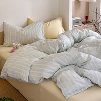 HKM-774675 Washed Cotton Contrast Color Bed Set - Four-Piece Simple Style Bedding for Various Bed Sizes