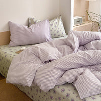 HKM-774675 Washed Cotton Contrast Color Bed Set - Four-Piece Simple Style Bedding for Various Bed Sizes