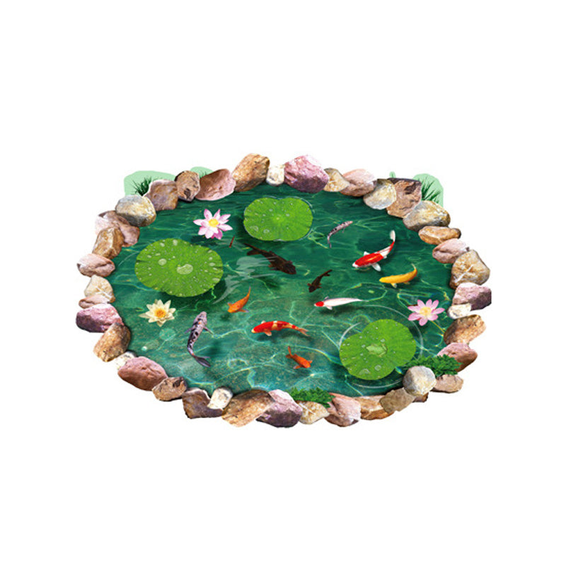 HKM-774803 Moonlight Fish Pond PVC Waterproof Wall Sticker for Bathroom Decoration 60x90cm