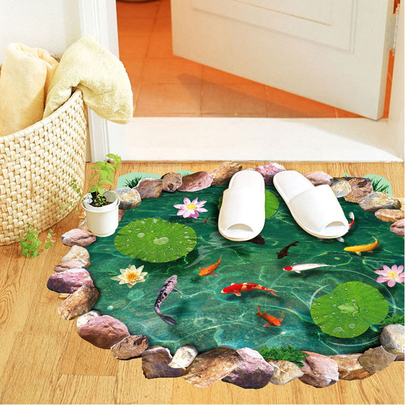 HKM-774803 Moonlight Fish Pond PVC Waterproof Wall Sticker for Bathroom Decoration 60x90cm