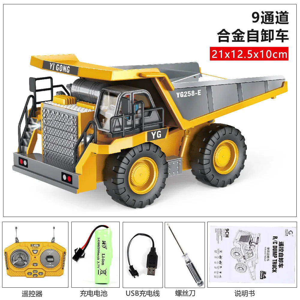 HKM-774867 Remote Control Excavator Toy with 9 Channels - Alloy Engineering Vehicle for Kids Ages 2 and Up