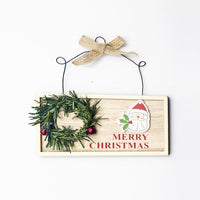 HKM-774995 Decorative Wooden Square Christmas Doorplate with Pine Cone and Garland Design