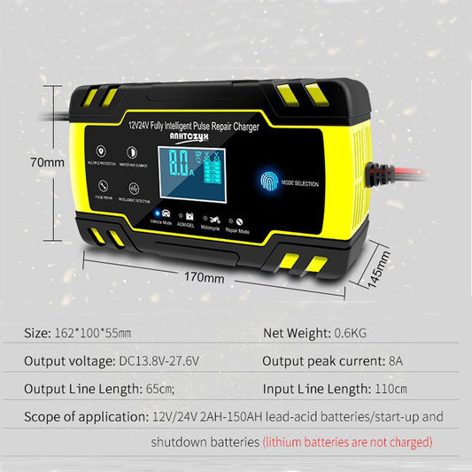 HKM-775059 8A Automatic Digital LCD Charger for 12V/24V Lead-Acid Batteries - Model zyx-J30
