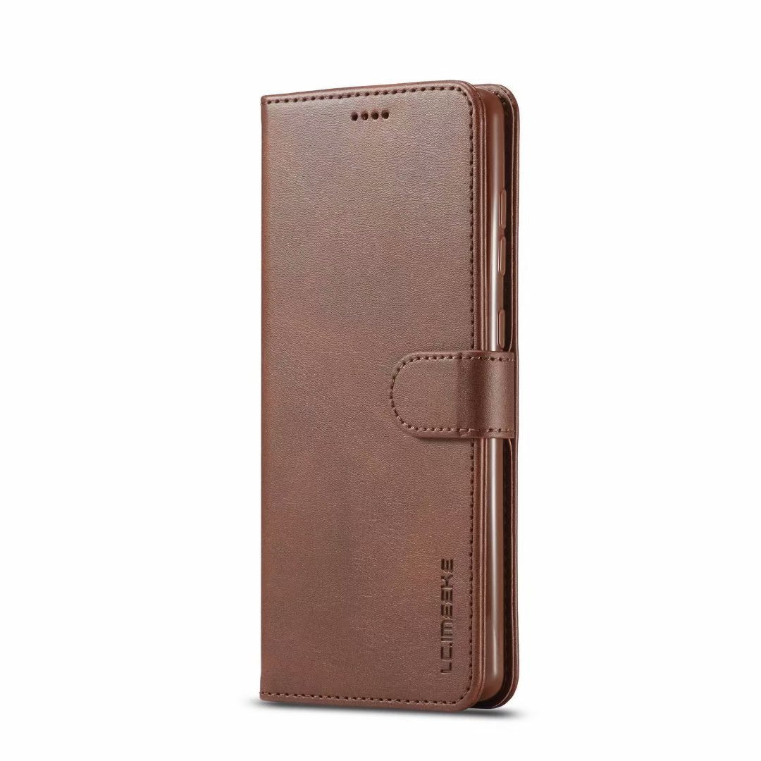 HKM-775123 Leather Wallet Case for Samsung, Apple, Huawei, Xiaomi - Magnetic Closure, Calf Pattern, Multiple Colors Available