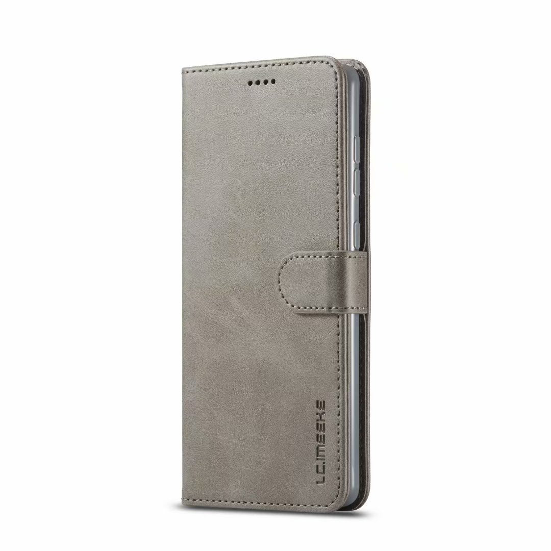 HKM-775123 Leather Wallet Case for Samsung, Apple, Huawei, Xiaomi - Magnetic Closure, Calf Pattern, Multiple Colors Available