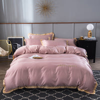 HKM-775187 Washed Silk Four-Piece Bedding Set with Embroidery and Modal Fiber Blend