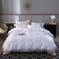 HKM-775187 Washed Silk Four-Piece Bedding Set with Embroidery and Modal Fiber Blend