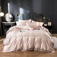 HKM-775187 Washed Silk Four-Piece Bedding Set with Embroidery and Modal Fiber Blend