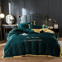 HKM-775187 Washed Silk Four-Piece Bedding Set with Embroidery and Modal Fiber Blend