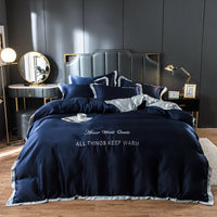HKM-775187 Washed Silk Four-Piece Bedding Set with Embroidery and Modal Fiber Blend