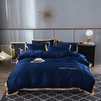 HKM-775187 Washed Silk Four-Piece Bedding Set with Embroidery and Modal Fiber Blend