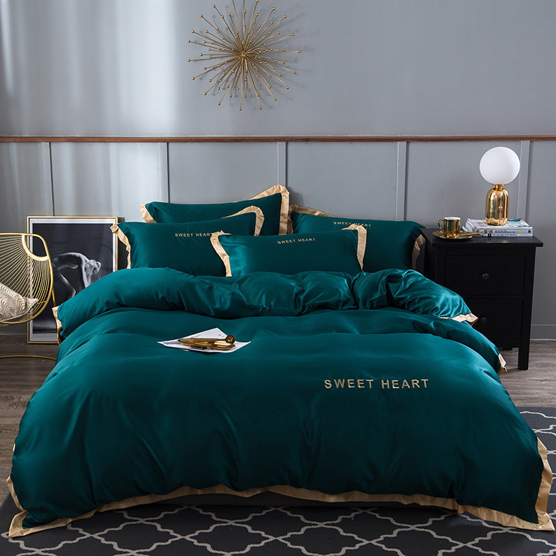HKM-775187 Washed Silk Four-Piece Bedding Set with Embroidery and Modal Fiber Blend