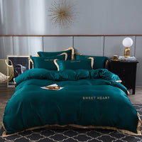 HKM-775187 Washed Silk Four-Piece Bedding Set with Embroidery and Modal Fiber Blend