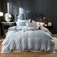 HKM-775187 Washed Silk Four-Piece Bedding Set with Embroidery and Modal Fiber Blend