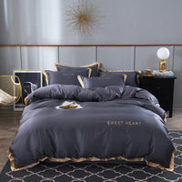 HKM-775187 Washed Silk Four-Piece Bedding Set with Embroidery and Modal Fiber Blend
