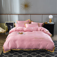 HKM-775187 Washed Silk Four-Piece Bedding Set with Embroidery and Modal Fiber Blend