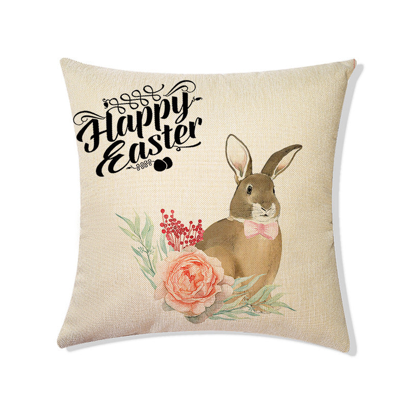 HKM-775571 Linen Easter Holiday Decoration Pillowcase for Living Room and Sofa, Cartoon Pattern, 45*45cm