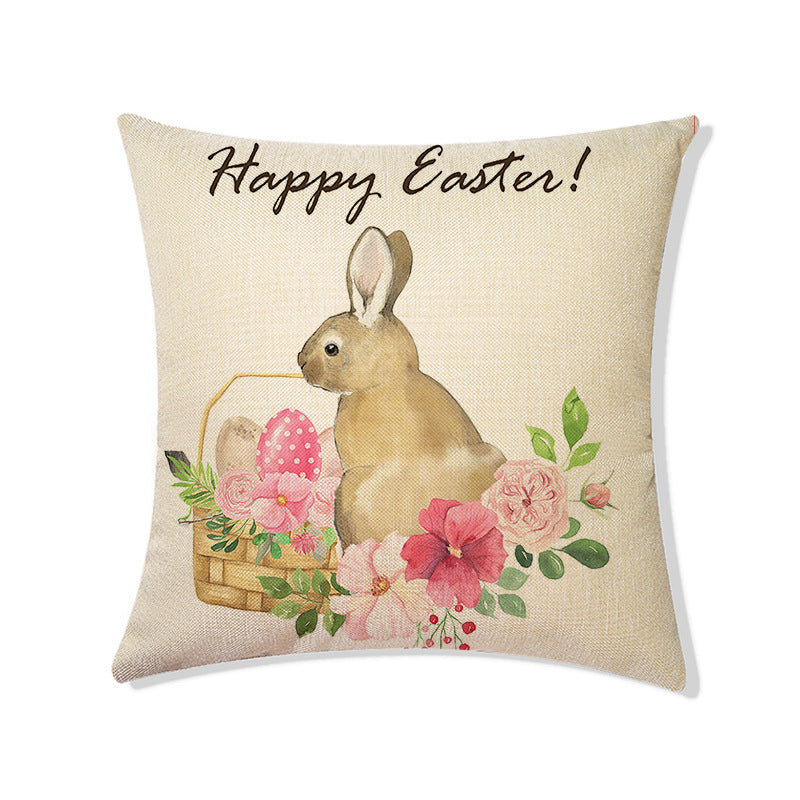 HKM-775571 Linen Easter Holiday Decoration Pillowcase for Living Room and Sofa, Cartoon Pattern, 45*45cm