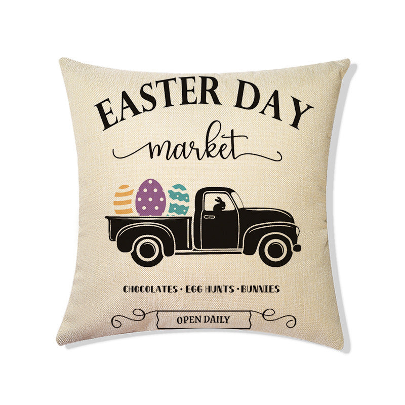 HKM-775571 Linen Easter Holiday Decoration Pillowcase for Living Room and Sofa, Cartoon Pattern, 45*45cm