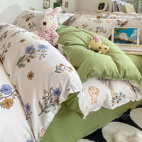 HKM-775827 Washed Cotton Plant and Flower Bed Quilt Cover – Available in Multiple Sizes