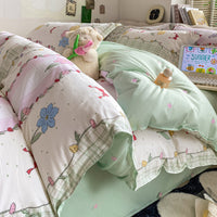 HKM-775827 Washed Cotton Plant and Flower Bed Quilt Cover – Available in Multiple Sizes