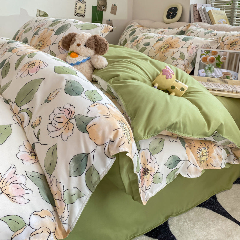 KTX-775827 Washed Cotton Plant and Flower Bed Quilt Cover – Available in Multiple Sizes