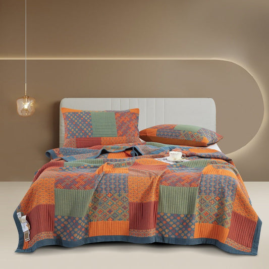 HKM-776019 Light Luxury Cotton Three-Layer Gauze Jacquard Blanket Set - Multiple Sizes & Colors