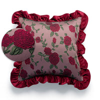 HKM-776019 Vintage Ruffled Sofa Cushion in Plush Material with Tassels - Available in English Rose, Pod Blush Pink, and Velvet Wine Red