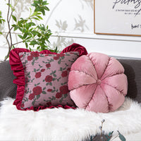 HKM-776019 Vintage Ruffled Sofa Cushion in Plush Material with Tassels - Available in English Rose, Pod Blush Pink, and Velvet Wine Red