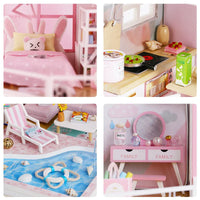 HKM-776275 Mini Wooden 3D Puzzle Dollhouse Kit with Furniture for Kids Ages 5-7