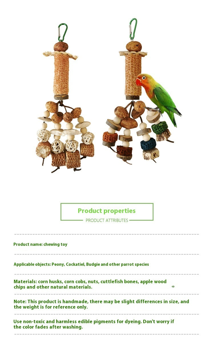 HKM-776275 Peony Parrot Cuttlebone and Corncob Vine Ball String Toy Set for Small to Medium Birds