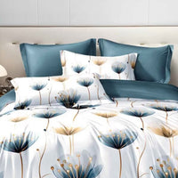 HKM-776339 Blue and White Floral Microfiber Duvet Cover Set - 3 Pieces for Twin, Full, Queen, King Sizes
