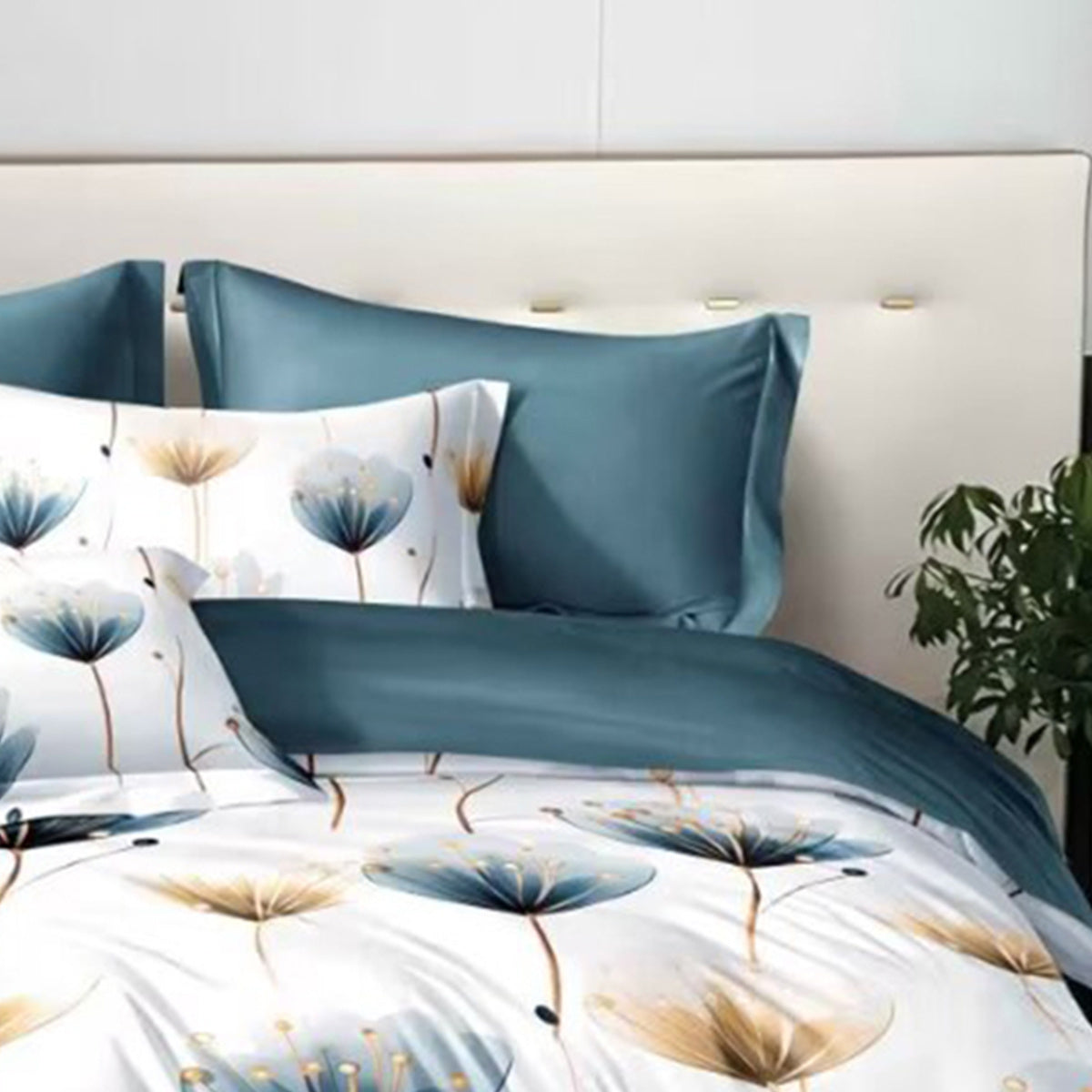 HKM-776339 Blue and White Floral Microfiber Duvet Cover Set - 3 Pieces for Twin, Full, Queen, King Sizes