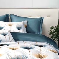 HKM-776339 Blue and White Floral Microfiber Duvet Cover Set - 3 Pieces for Twin, Full, Queen, King Sizes