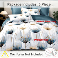 HKM-776339 Blue and White Floral Microfiber Duvet Cover Set - 3 Pieces for Twin, Full, Queen, King Sizes