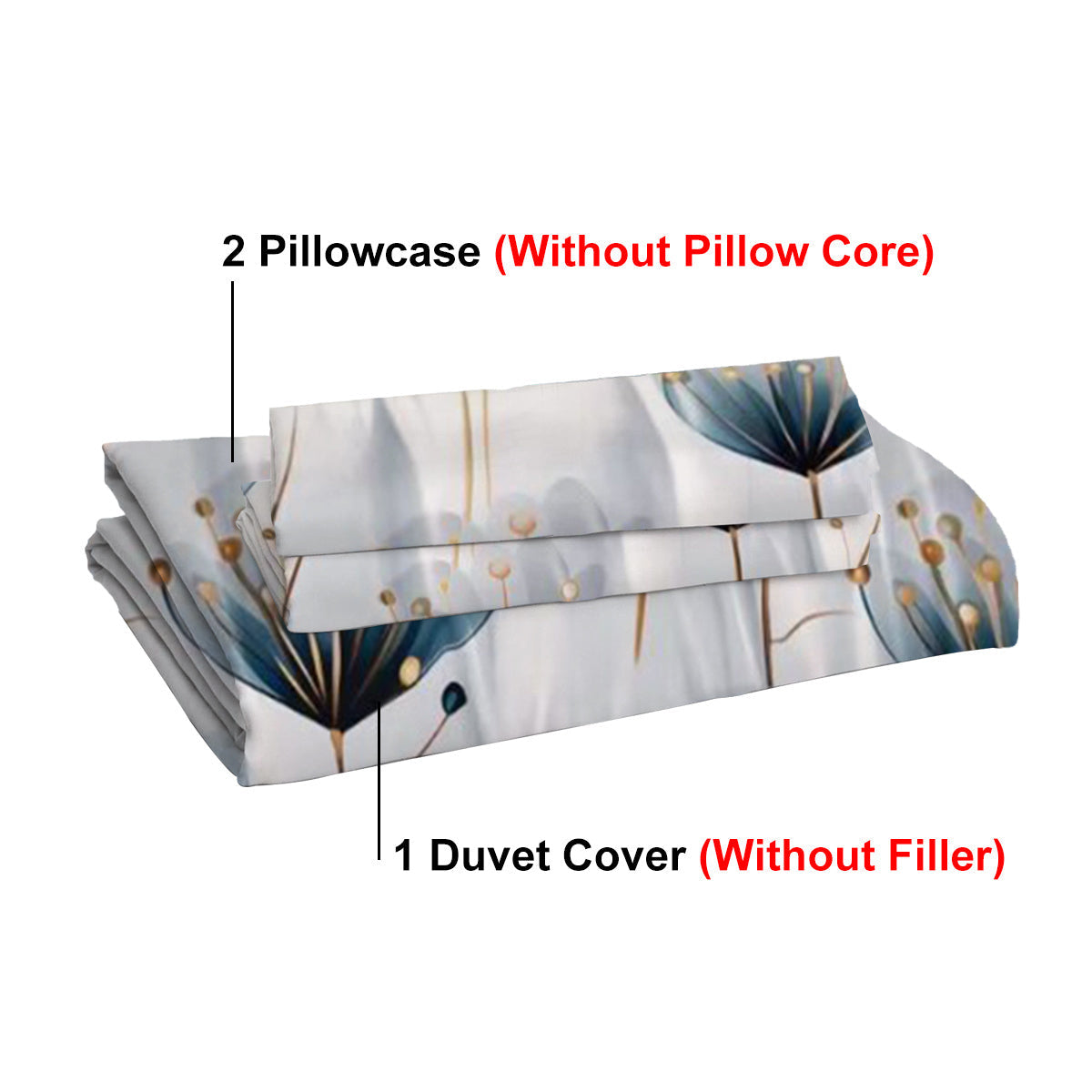 HKM-776339 Blue and White Floral Microfiber Duvet Cover Set - 3 Pieces for Twin, Full, Queen, King Sizes