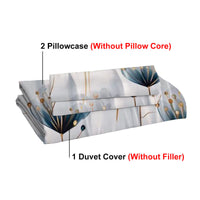 HKM-776339 Blue and White Floral Microfiber Duvet Cover Set - 3 Pieces for Twin, Full, Queen, King Sizes