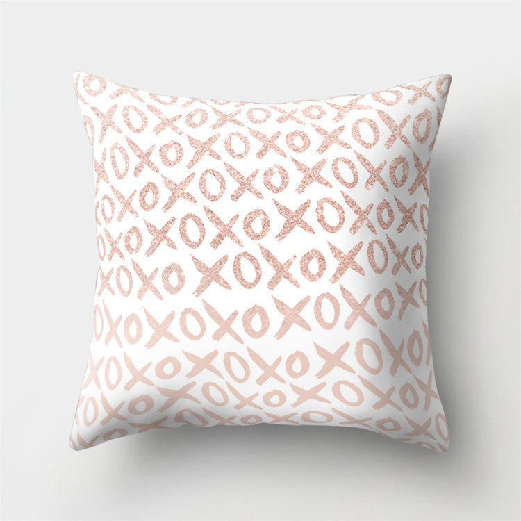 HKM-776467 Cartoon Pattern Rose Gold Powder Peach Skin Fabric Pillow Cushion Cover 45x45cm