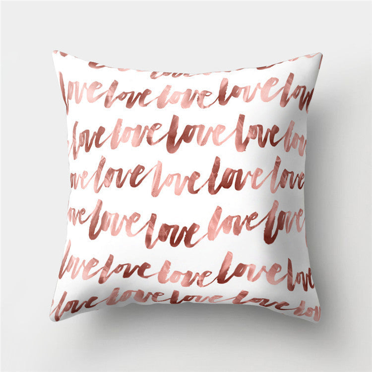 HKM-776467 Cartoon Pattern Rose Gold Powder Peach Skin Fabric Pillow Cushion Cover 45x45cm