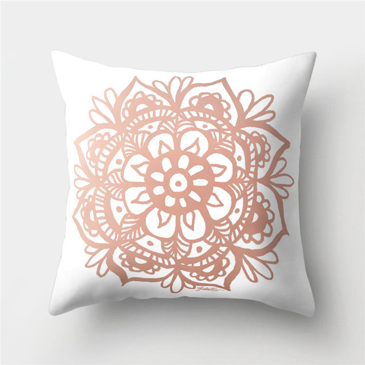 HKM-776467 Cartoon Pattern Rose Gold Powder Peach Skin Fabric Pillow Cushion Cover 45x45cm