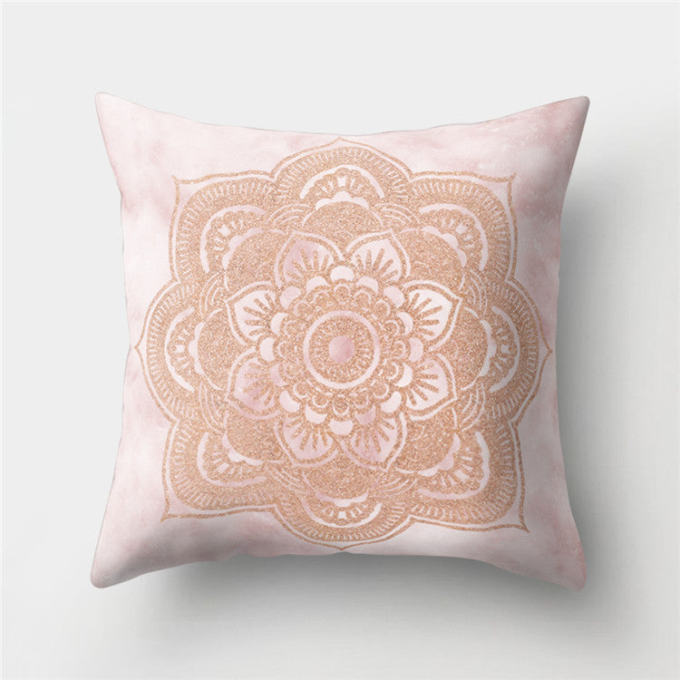 HKM-776467 Cartoon Pattern Rose Gold Powder Peach Skin Fabric Pillow Cushion Cover 45x45cm