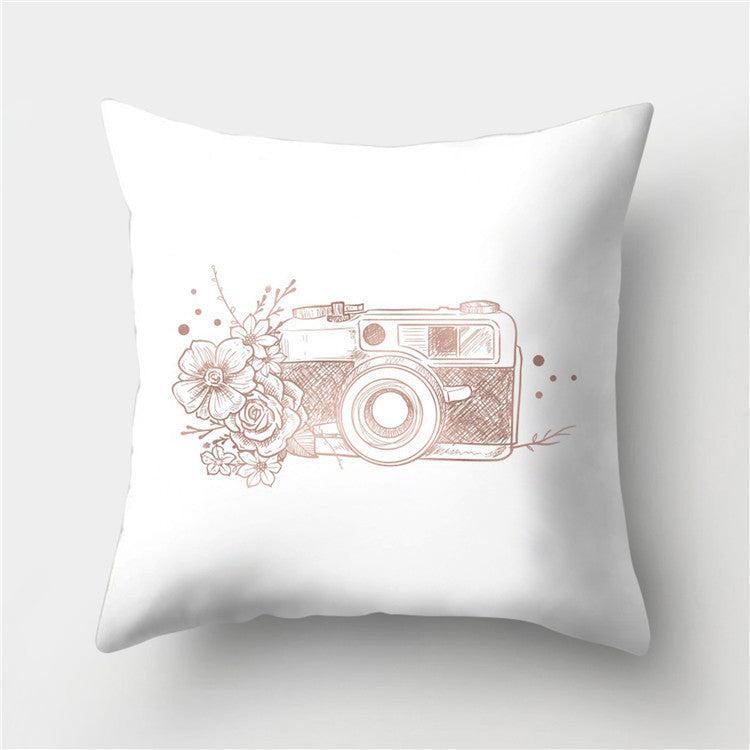 HKM-776467 Cartoon Pattern Rose Gold Powder Peach Skin Fabric Pillow Cushion Cover 45x45cm