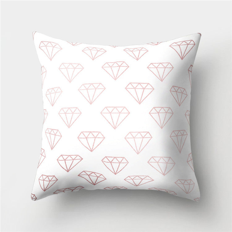 HKM-776467 Cartoon Pattern Rose Gold Powder Peach Skin Fabric Pillow Cushion Cover 45x45cm