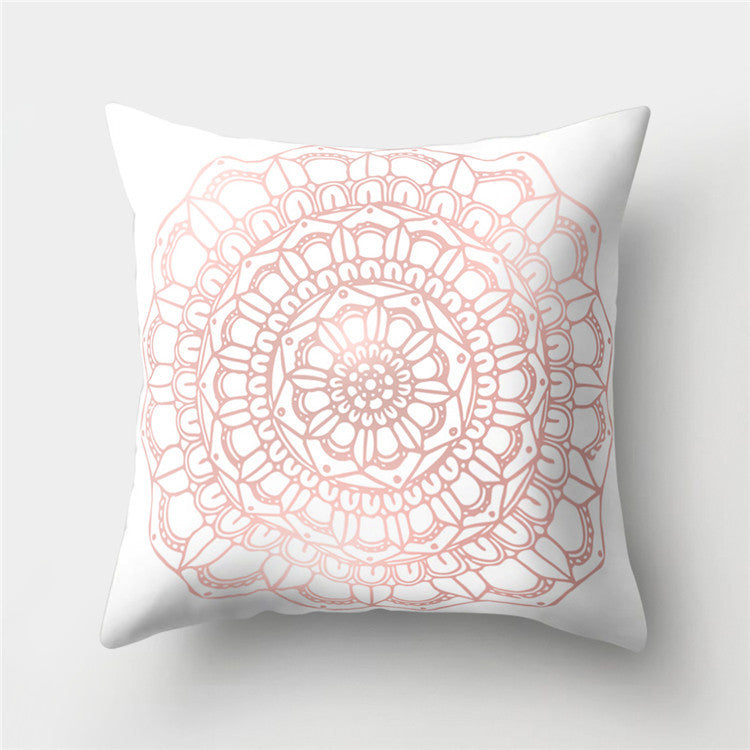 HKM-776467 Cartoon Pattern Rose Gold Powder Peach Skin Fabric Pillow Cushion Cover 45x45cm