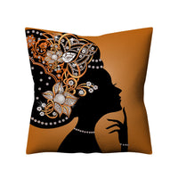 HKM-776723 African Women Linen Pillowcase - Retro Ethnic Style Cushion Cover 45x45cm