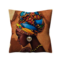 HKM-776723 African Women Linen Pillowcase - Retro Ethnic Style Cushion Cover 45x45cm